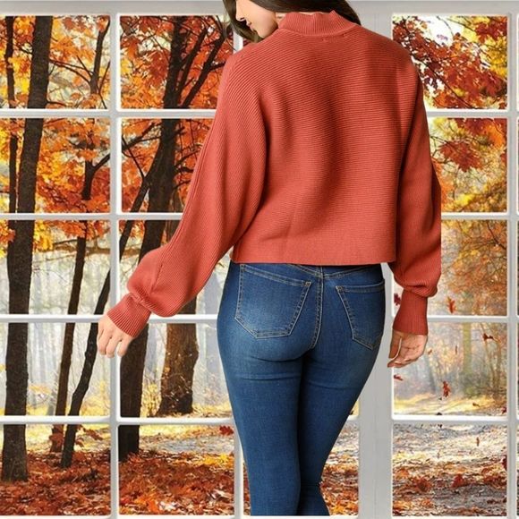 Long sleeve ribbed mock neck top - Picture 2 of 6